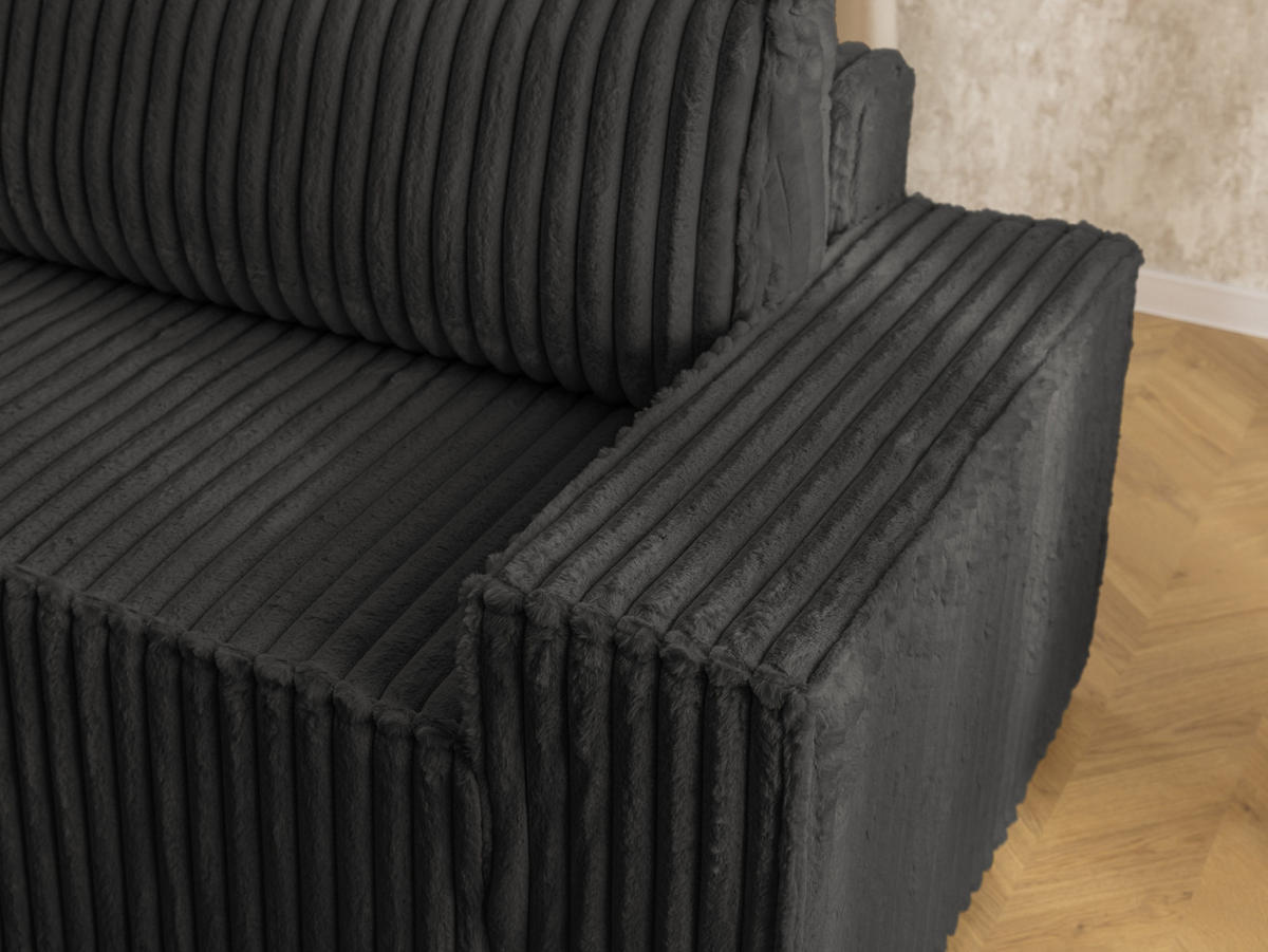ECKSOFA Rivio mit Schlaffunktion und Bettkasten, Plüschcord Dunkelgrau - Dunkelgrau/Schwarz, Holz/Kunststoff (149/262cm) - S-Style