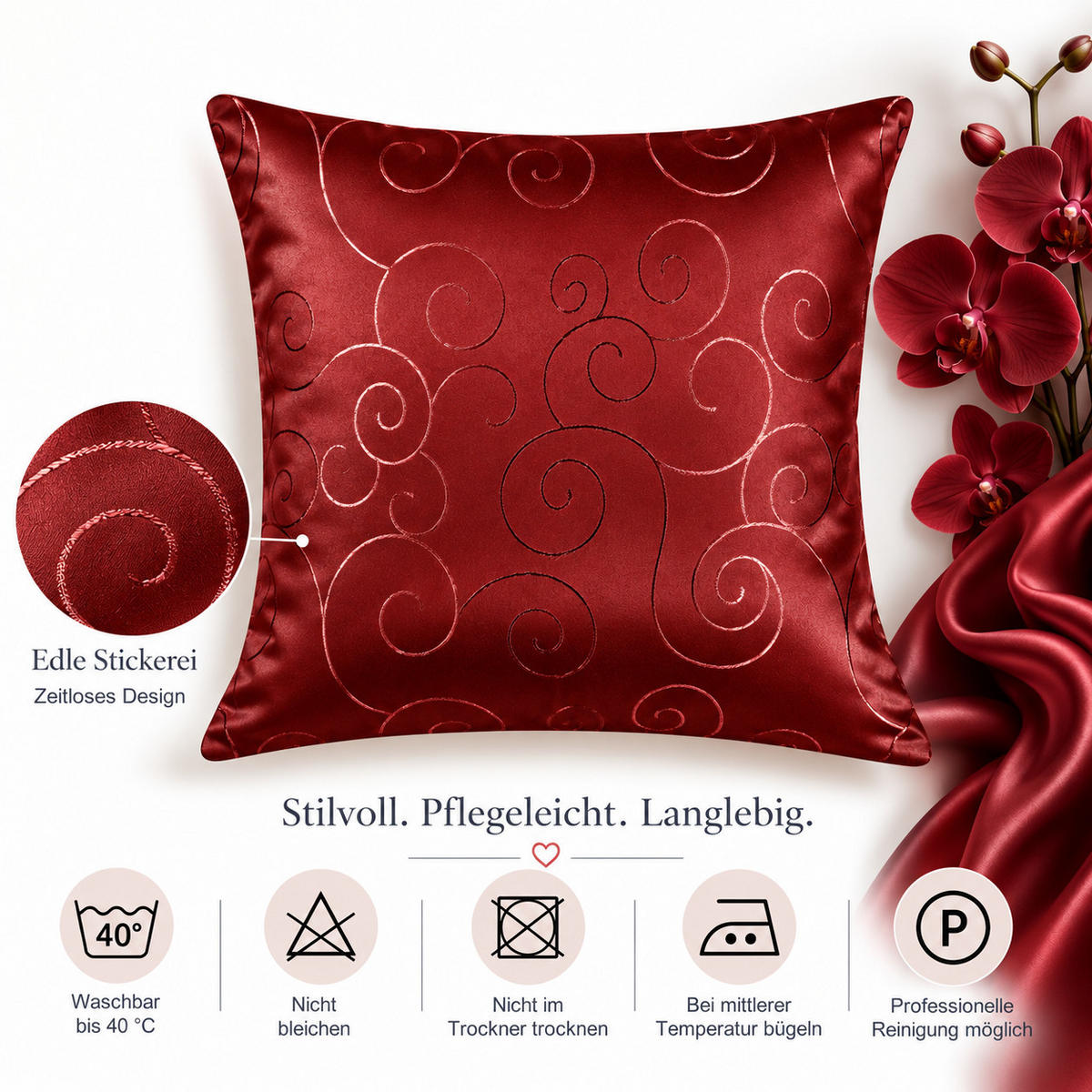 KISSENBEZUG 60/60 cm Bordeaux Damast Circle - Bordeaux, Textil (60/60cm) - TiborTex