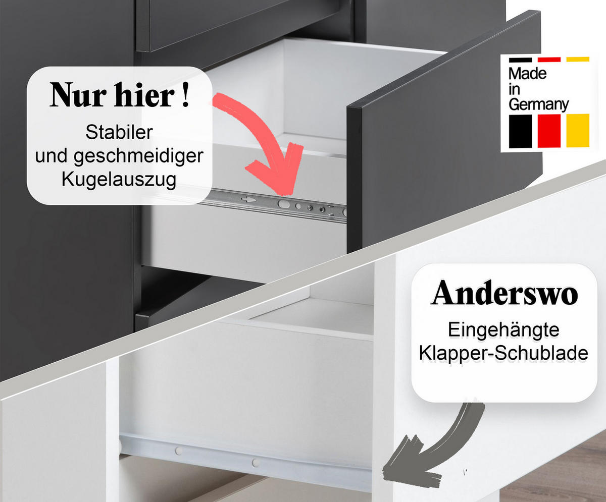 KOMMODE mit 6 Schubladen 100cm breit in anthrazit - Anthrazit, Holz (100/77.5/31cm) - Home Collective