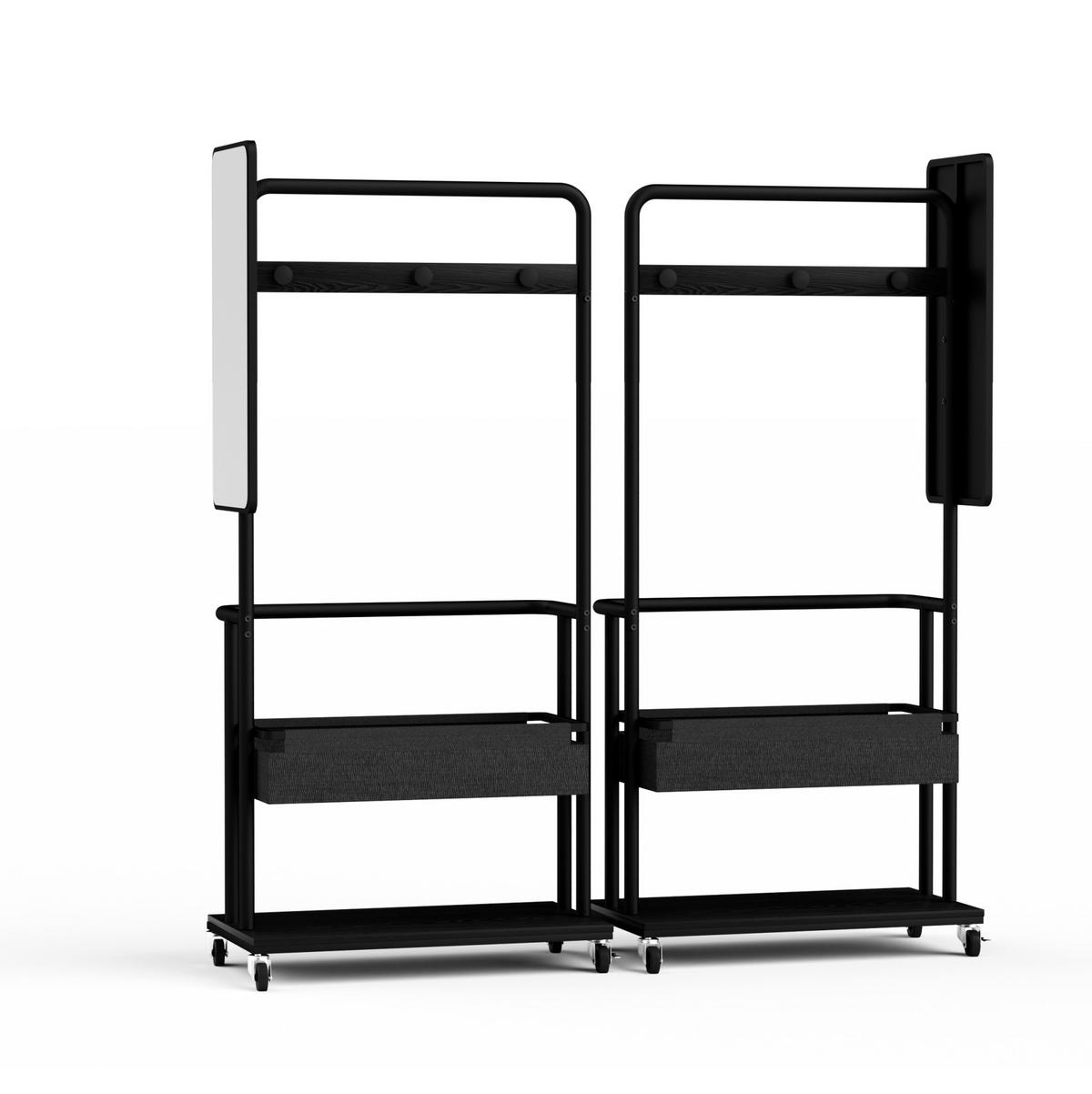 KLEIDERSTÄNDER mit Rollen Spiegel und Stofftasche 70 x 40 x 170 cm Schwarz - Schwarz, Metall (40/170/70cm) - Beauniv