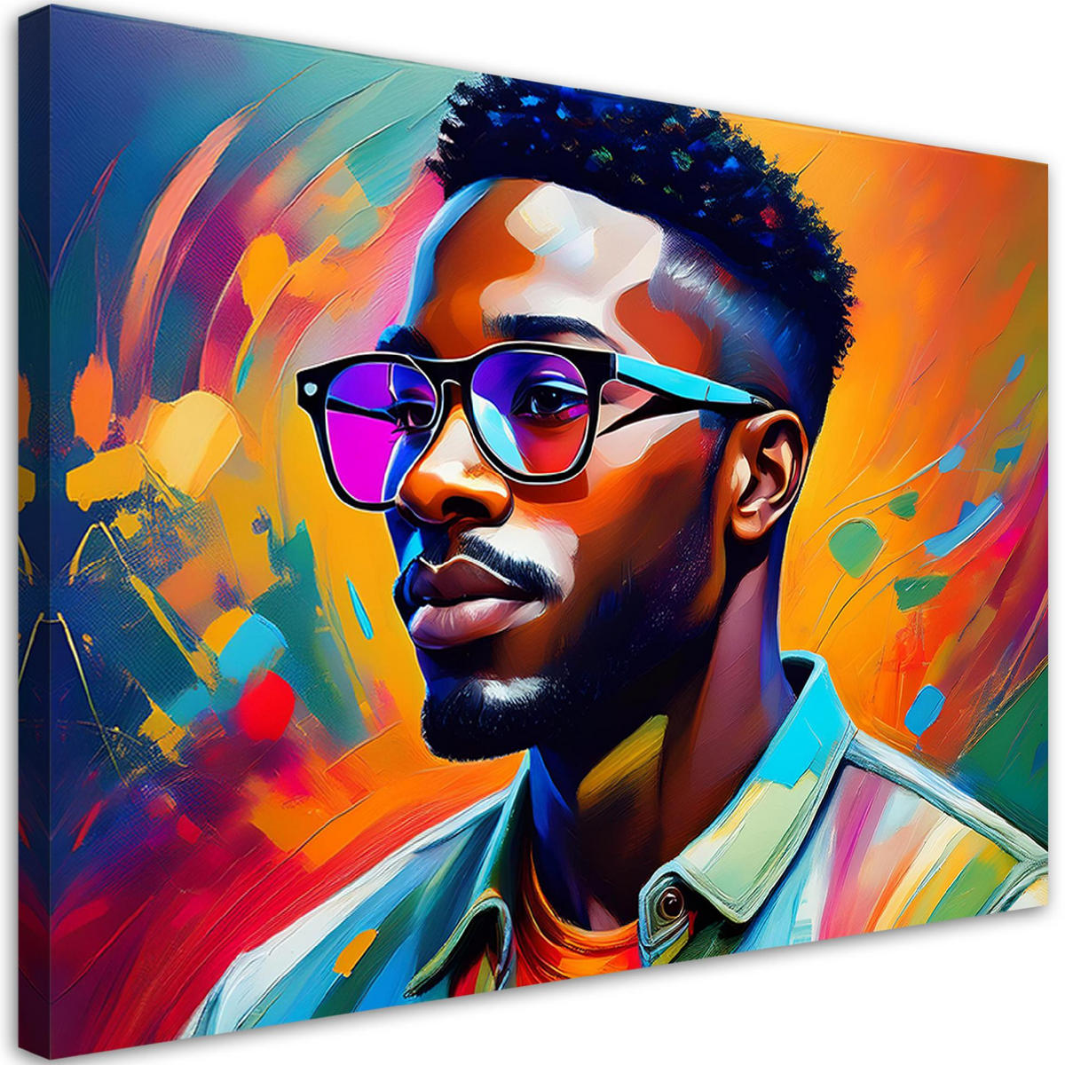 WANDBILD porträt eines mannes mit brille farbige - Multicolor, Textil (60/40cm) - Feeby