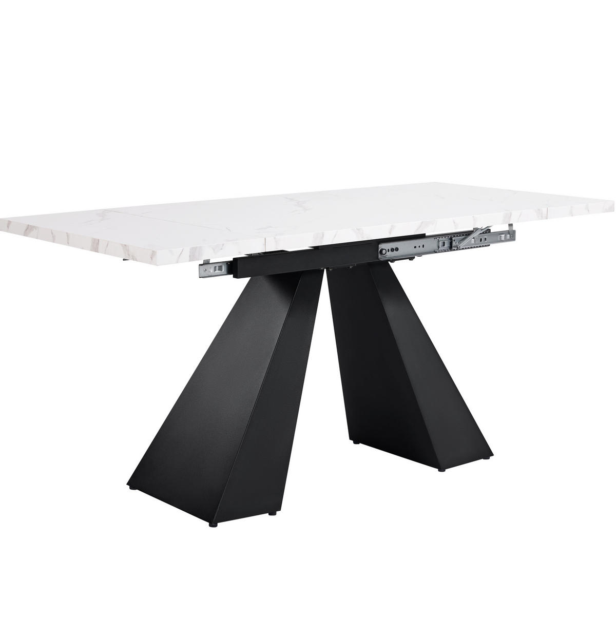 AUSZIEHBARER Esstisch, MDF in Marmoroptik mit Metallgestell, 99-159/74/77 cm, Weiß - Weiß, Holzwerkstoff (159/74/77cm) - Redom