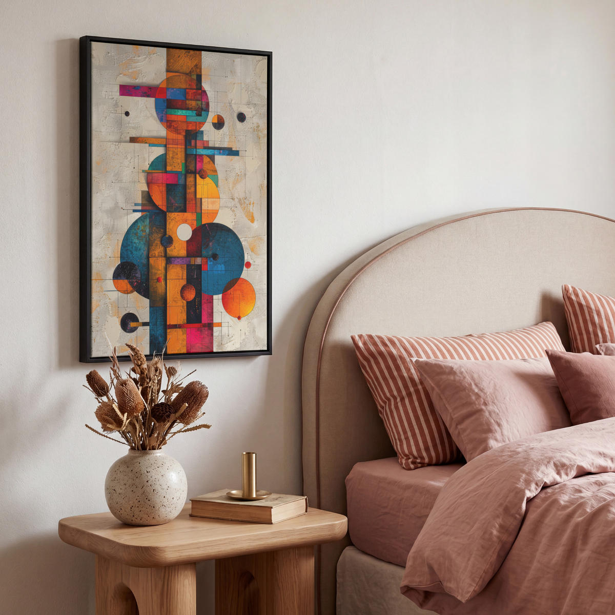 LEINWAND Bilder mit Rahmen - Vintage - Moderne Kunst - Orange - Geometrische Formen - 40x60 - Multicolor, Textil (40/60cm) - MuchoWow