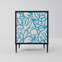 SIDEBOARD BLOOMY MORNING, Schwarz, 57,5x42x72,5 cm, Schwarze Metallfüße - Multicolor/Schwarz, Holzwerkstoff/Metall (57.5/72.5/42cm) - SpaceRebels