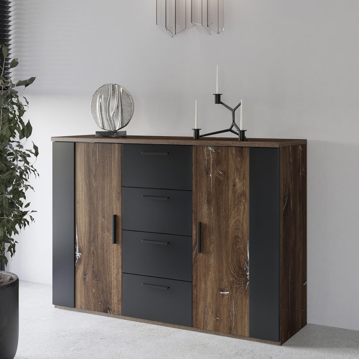 SIDEBOARD SIGNORA 132/94/40 cm mit 4 Schubladen und 2 Türen Multicolor - Multicolor, Holzwerkstoff (132/94/40cm) - MASSENO