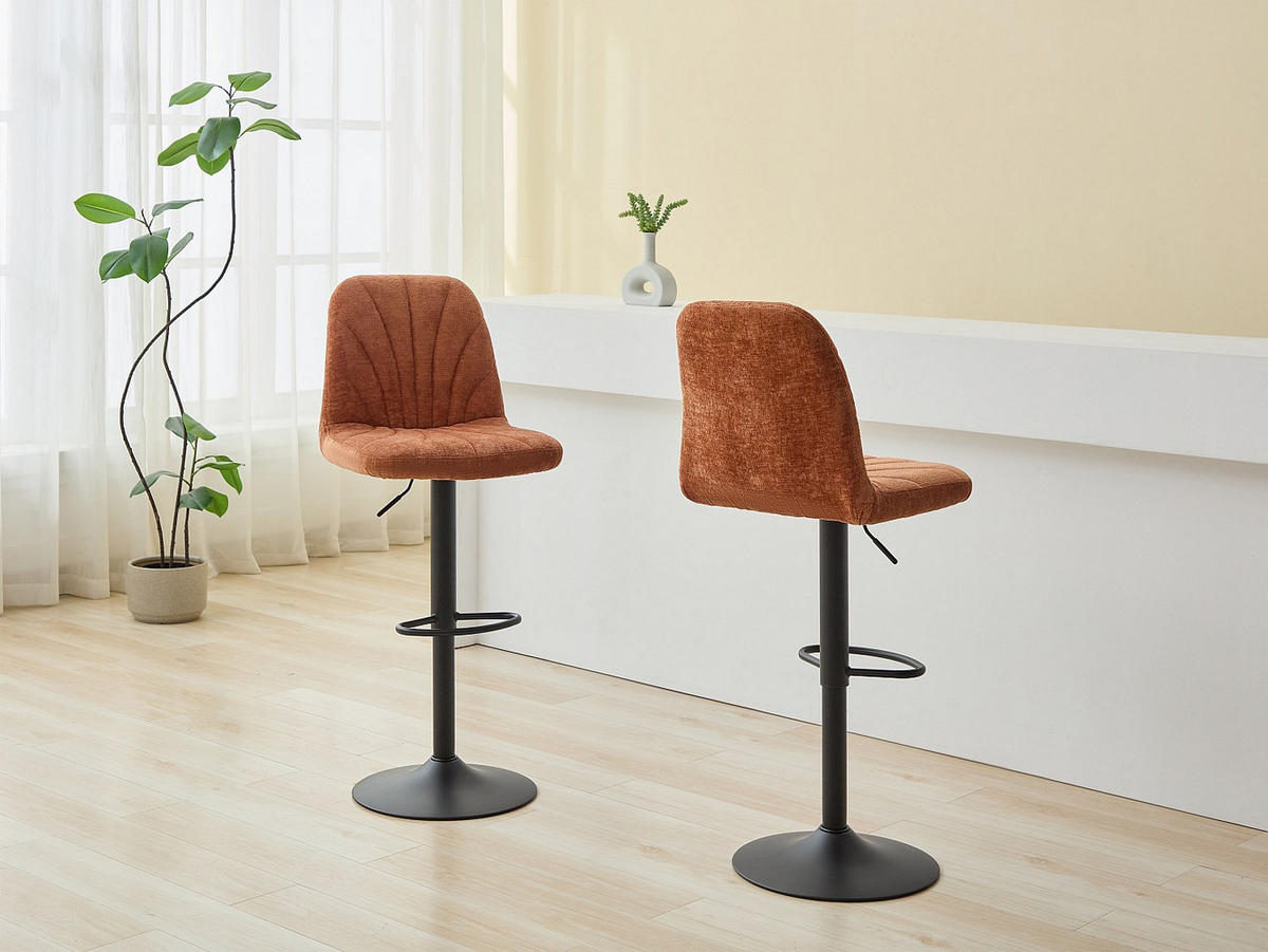 BARHOCKER 2er-Set höhenverstellbar - Strukturstoff & schwarzes Metall - Terracotta - LASANDRIA - Braun, Textil (47/117/53.5cm) - Vente-Unique