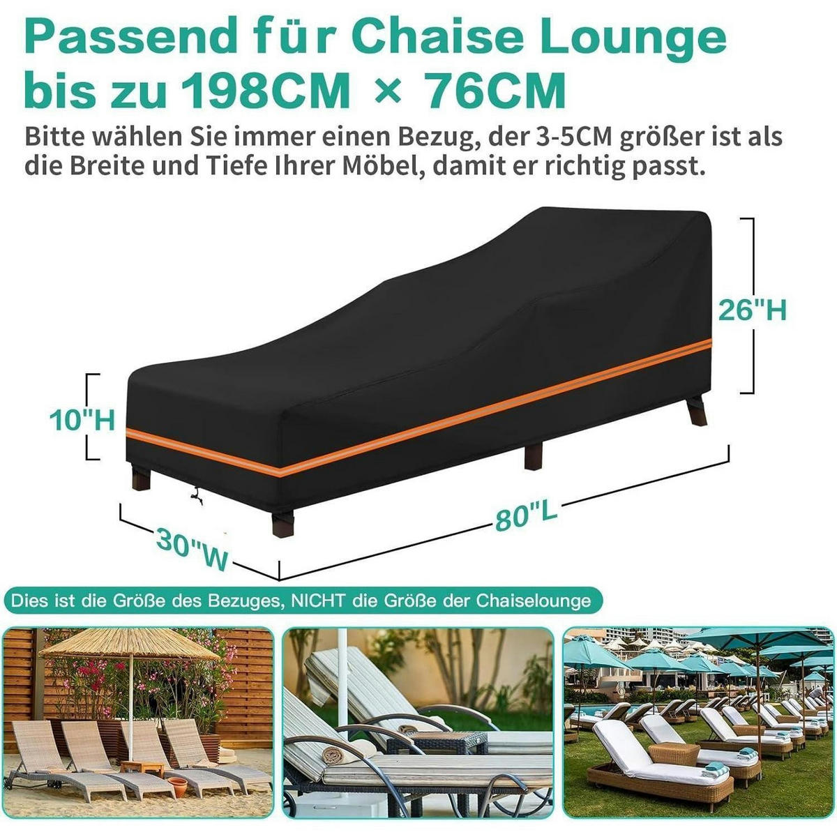 GARTENLIEGE Abdeckung Schwarz 200 x 75 x 40/70 cm - Schwarz, Textil (75/70/200cm)