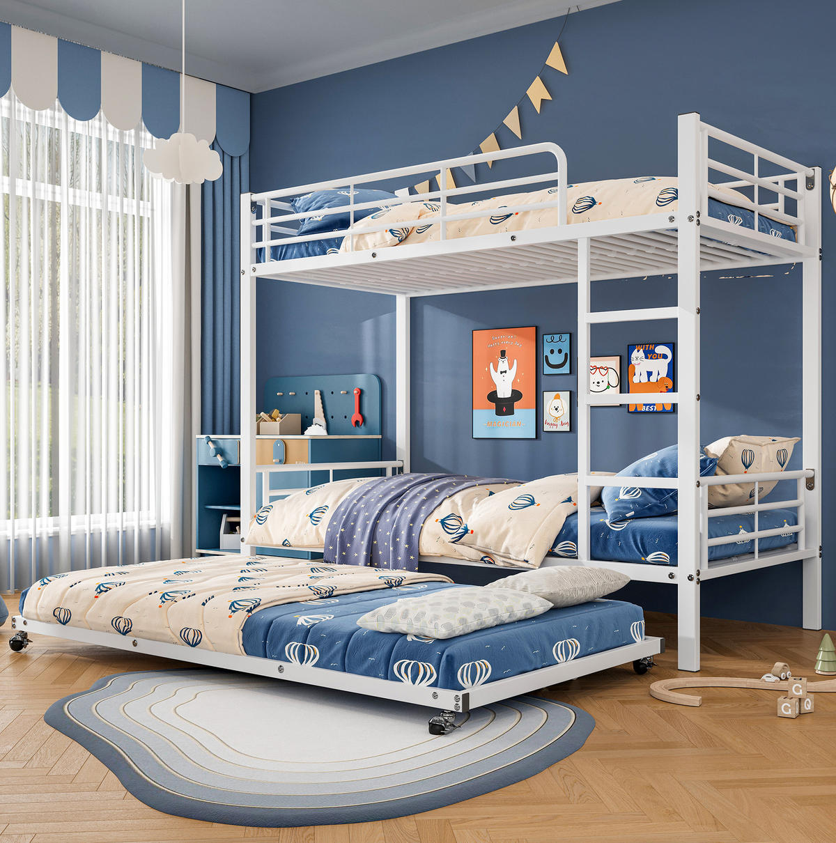 ETAGENBETT mit Ausziehbett 90x200 cm und 90x190 cm Metall Weiß - Weiß, Metall (90/200cm) - Beauniv