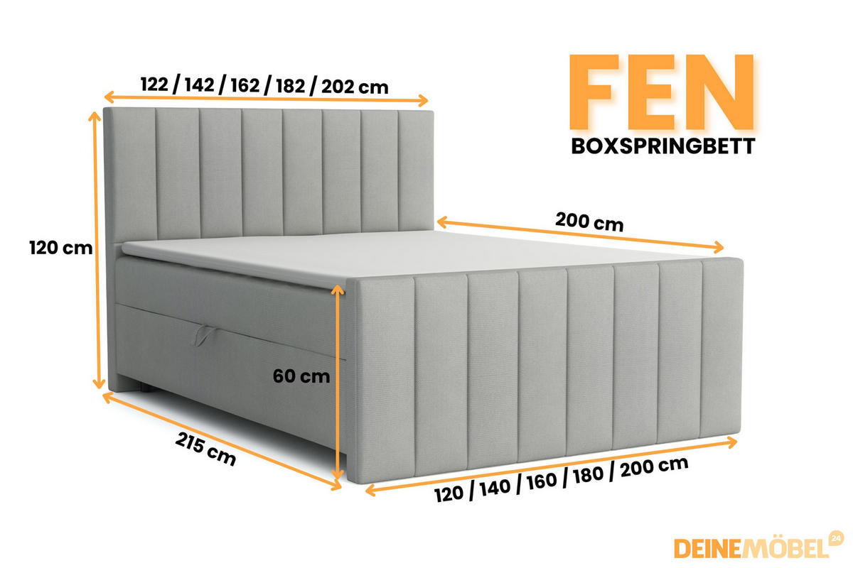 BOXBETT FEN 180/200 Velours Hellgrau mit Bonell-Federkernmatratzen H3 - Hellgrau, Holz/Holzwerkstoff (180/200cm) - Deine Möbel 24