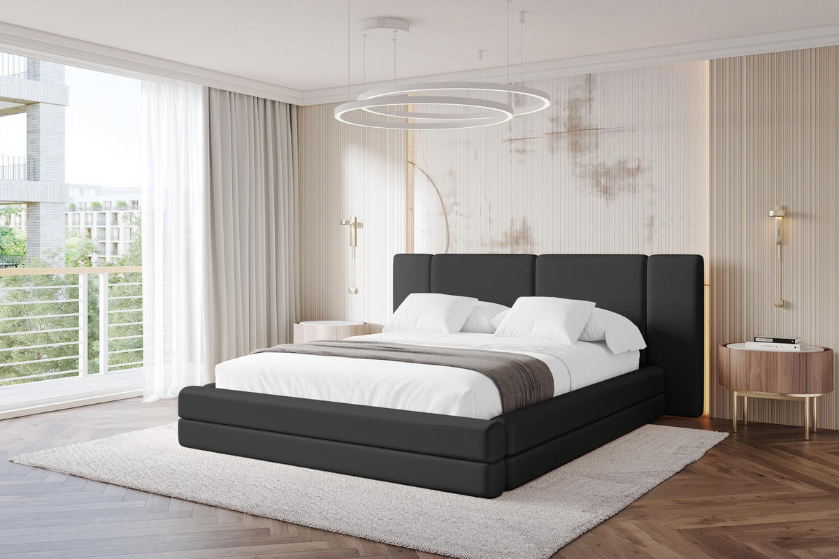 POLSTERBETT mit Bettkasten und Lattenrost, Boxbett ohne Matratze - TEVO 200x200 Schwarz - Schwarz Hochglanz, Holzwerkstoff/Textil (200/200cm) - ALTDECOR