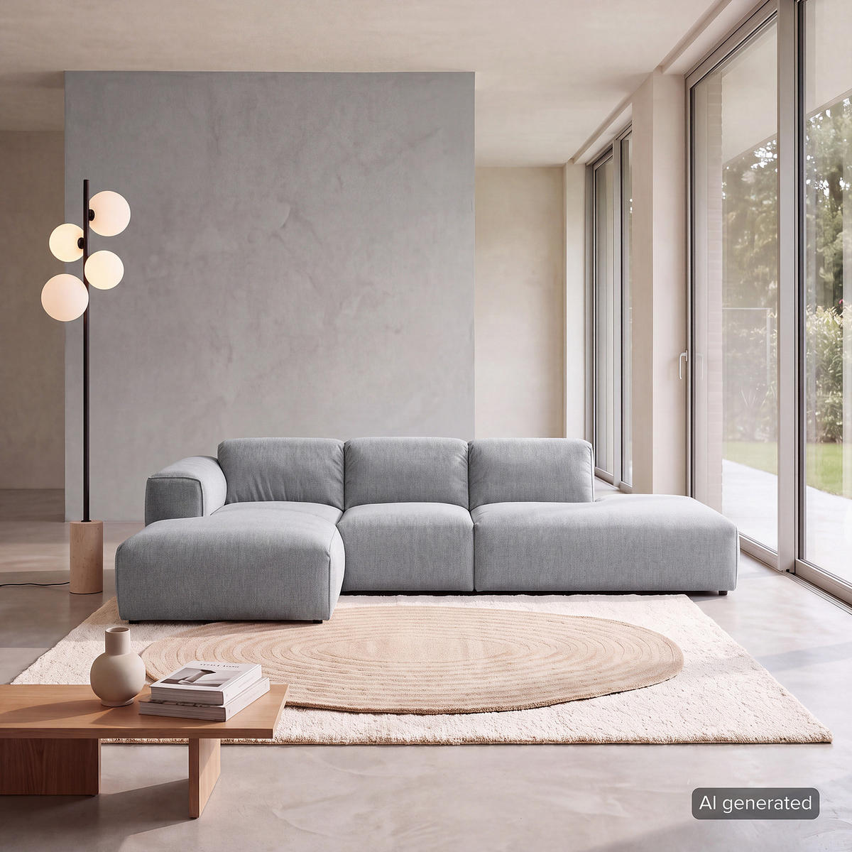 ECKSOFA mit Chaiselongue - Hellgrau/Schwarz, Kunststoff/Textil (290/173cm) - home24