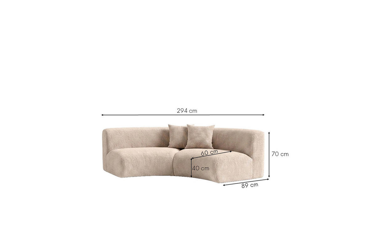 SOFA Round, Chenille-Stoff Cremona, Creme, GRETA - Creme, Holz (294/70/89cm) - Kaiser Möbel