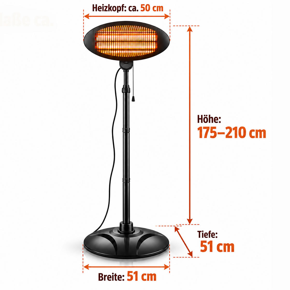 ZÁŘIČ Černý infračervený stojanový nastavitelný 2000 W - černá, kov/plast (51/210/51cm) - Relaxdays