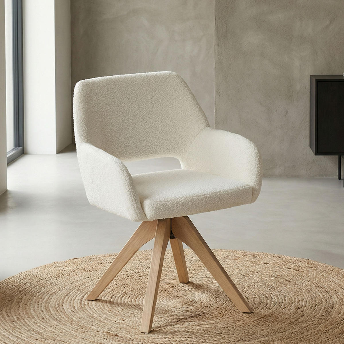 ARMLEHNENSTUHL in Weiß 6 Stück drehbar - Naturfarben/Weiß, Holz/Textil (57/82/53cm) - Homestyle4u