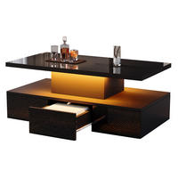 COUCHTISCH 100/50/39 cm mit LED-Beleuchtung, Hochglanz und 1 Schublade - Schwarz, Holzwerkstoff (100/50/39cm) - Flora Grace