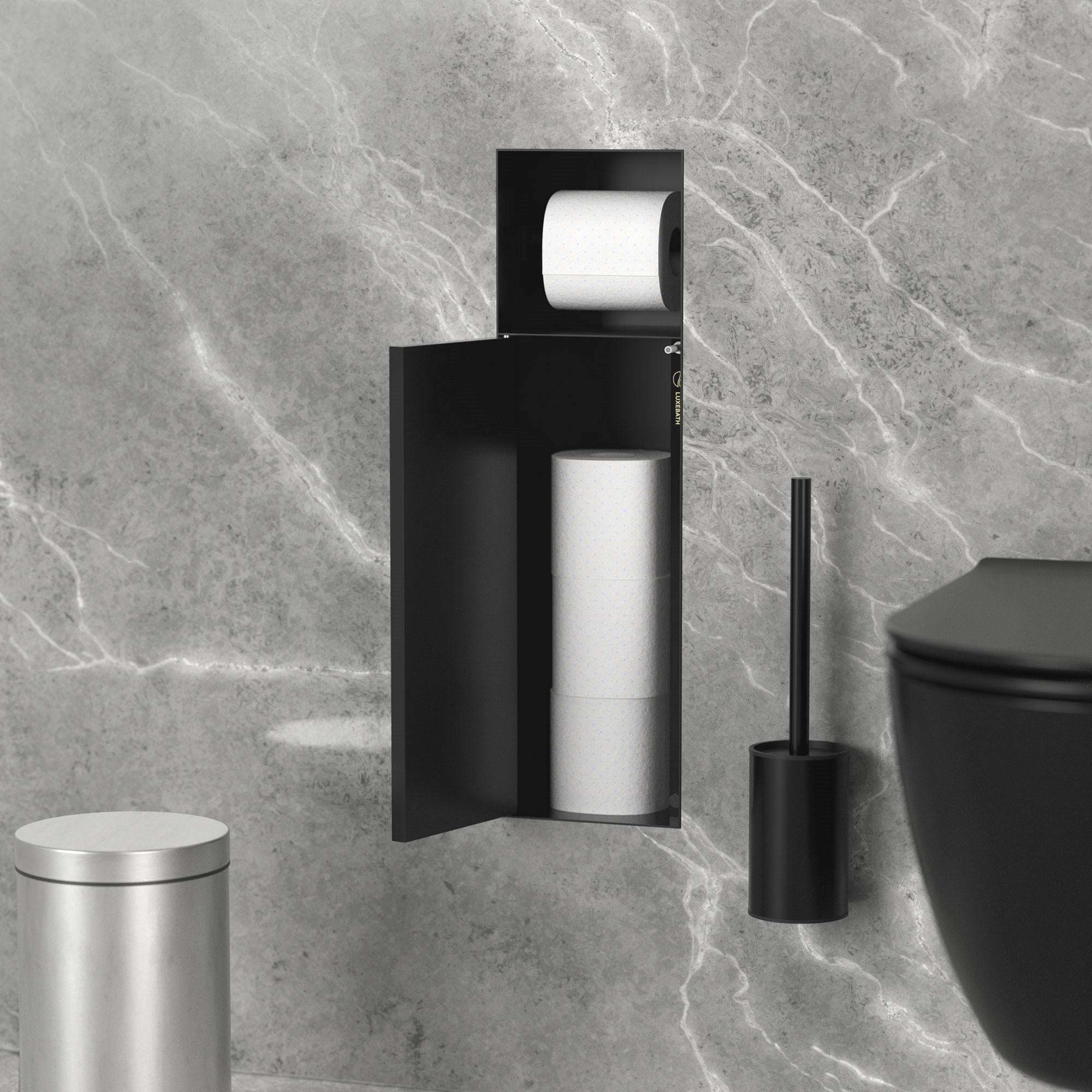 LuxeBath Unterputz-Schrankmodul Schwarz 14x60x20 cm