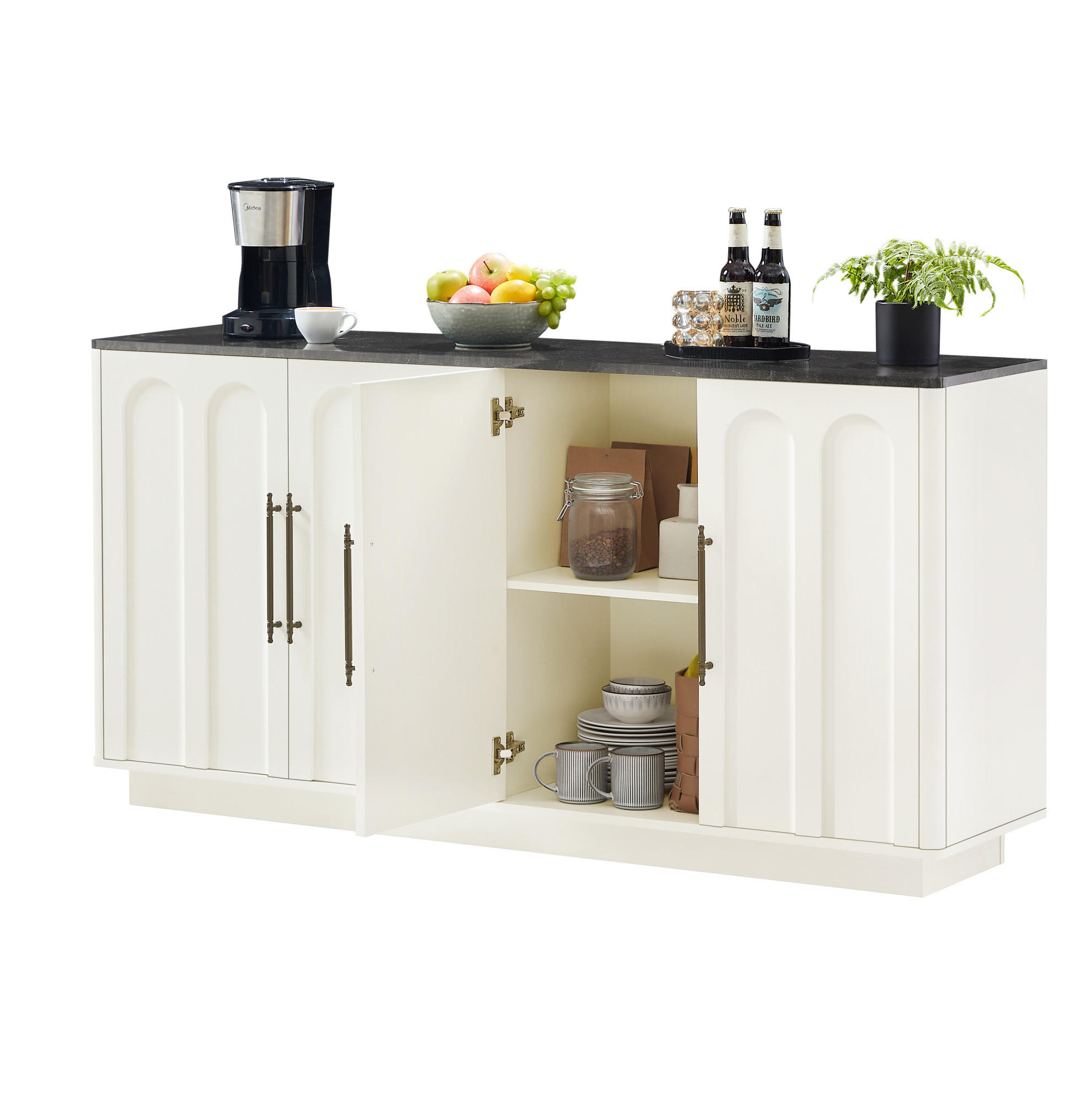 SIDEBOARD 160/40/80 cm weiß-schwarz aus MDF mit Soft-Close - Weiß, Holzwerkstoff (40/80/160cm) - OKWISH