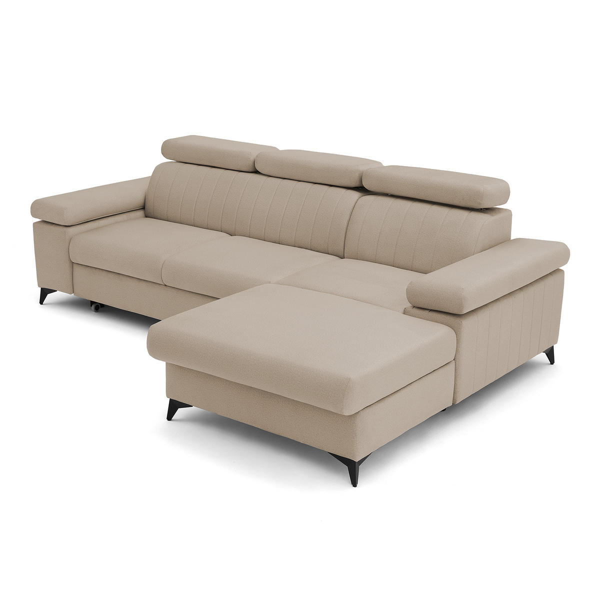 ECKSOFA FELIX L Rechts mit Schlaffunktion Velours Beige - Beige/Schwarz, Holz/Textil (176/257cm) - Muffo