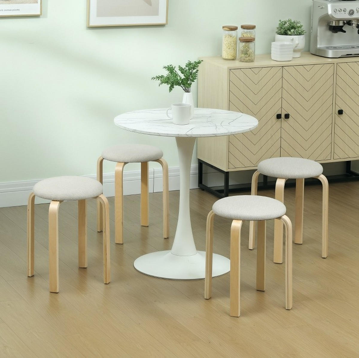 HOCKER 4er-Set 40/40/45 cm Creme stapelbar bis 120 kg - Creme, Holz (40/45/40cm) - MIVRAY