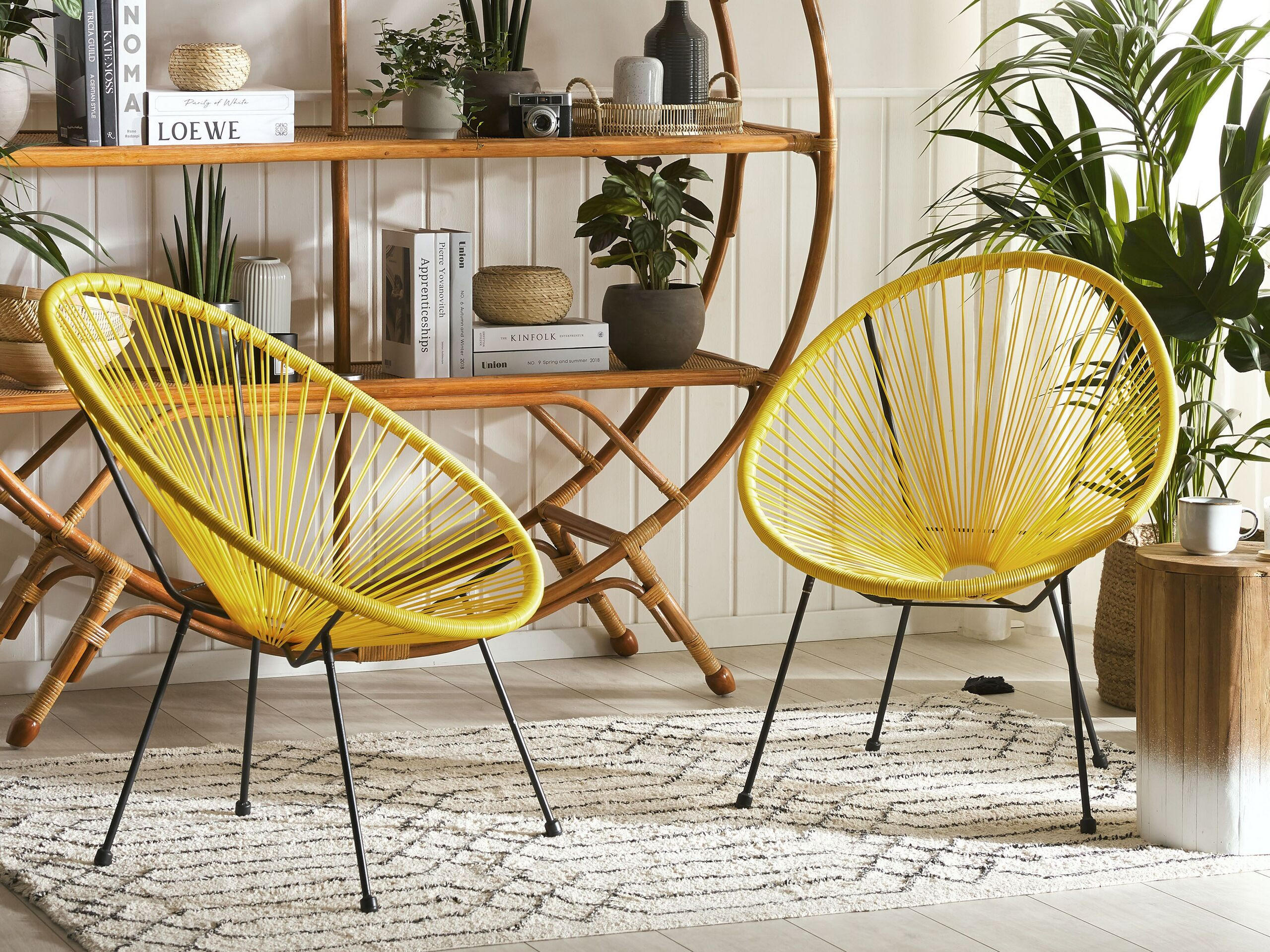 RATTANSTUHL 2er-SET gelb Kunststoff 70 cm Acapulco II - Gelb/Schwarz, Kunststoff (70/87/90cm) - Beliani