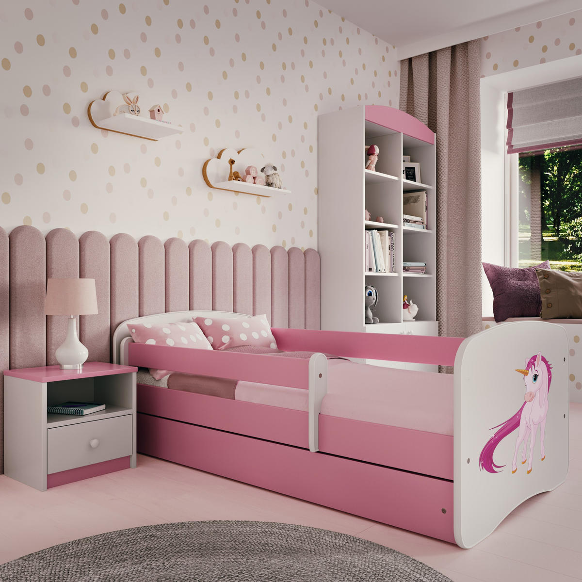 KINDERBETT Einhorn mit Schublade und Matratze 180/80 - Rosa, Holzwerkstoff (80/180cm) - RAUMHIRSCH FURNITURE