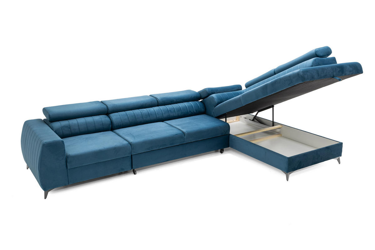 ECKSOFA PIERO MAXI Rechts mit Schlaffunktion 195x125 Velours Blau - Blau/Schwarz, Holz/Textil (203/350cm) - Muffo
