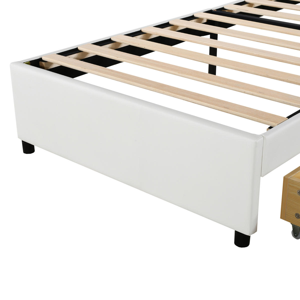KINDEREINZELBETTEN aus Kunstleder 90x200 cm in Weiß mit LED-Beleuchtung & 2 Schubladen - Weiß, Leder (90/200cm) - Modfu