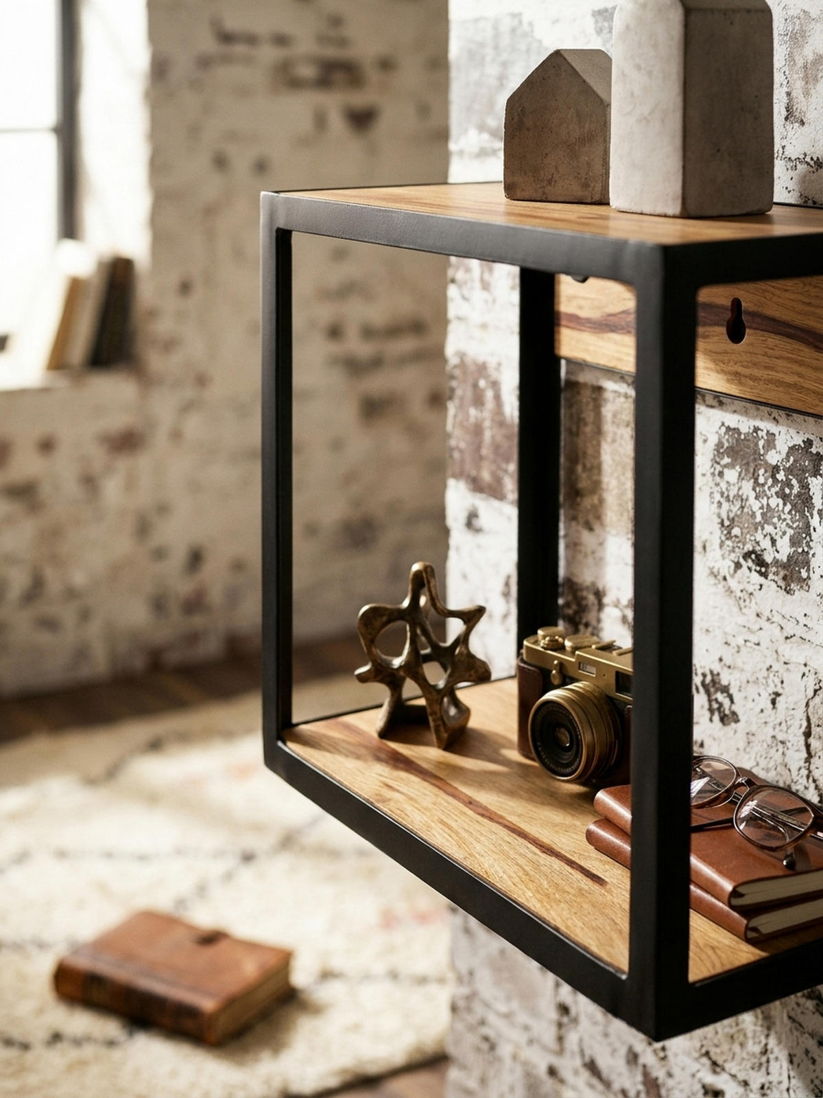 WANDREGAL Holz Metall Modern Stil 35x35x18 cm - Schwarz, Holz/Metall (35/35/18cm) - KADIMA DESIGN