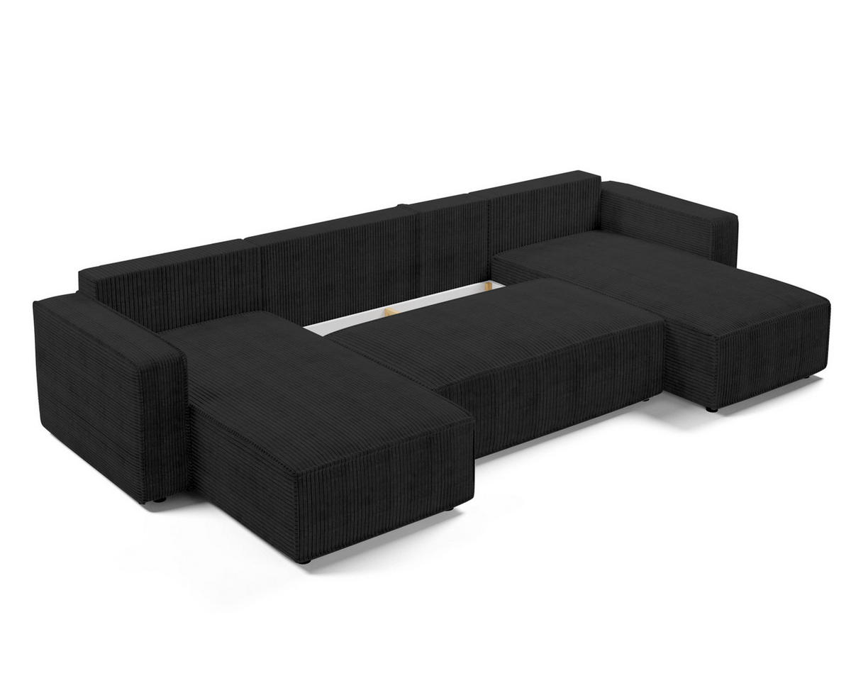 WOHNLANDSCHAFT Aydin U Form Dunkelgrau 338/169/85 cm Cord mit Schlaffunktion - Dunkelgrau/Schwarz, Kunststoff/Textil (338/85/169cm) - AX Living