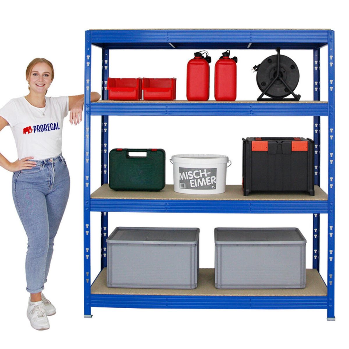 SCHWERLASTREGAL Rhino 180x160x60 cm 4 Spanplatten-Ebenen 16mm Fachlast 500 kg Blau - Blau, Metall (160/180/60cm) - PROREGAL