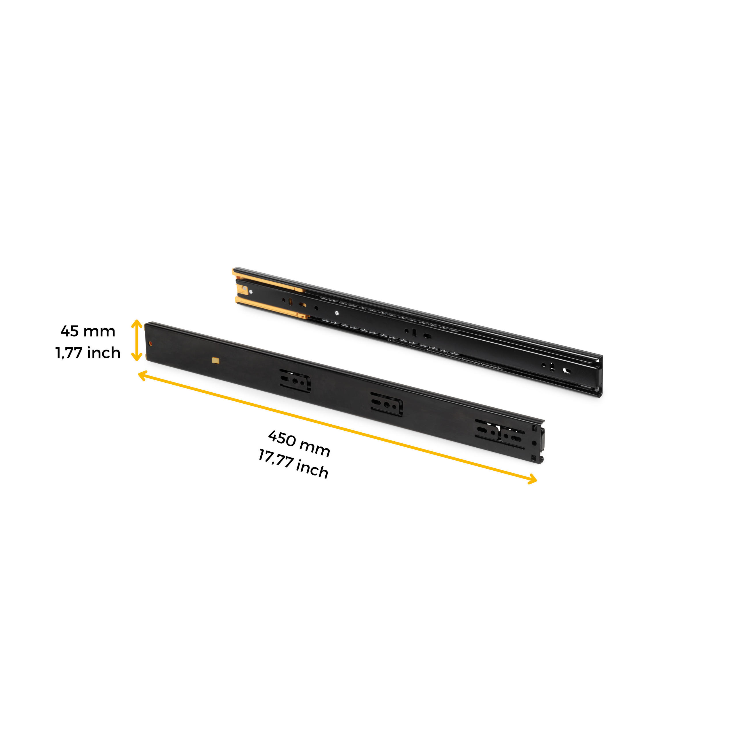 KUGELFÜHRUNGEN Höhe 45mm, Tiefe 450mm, Vollauszug, mit Schließautomatik, Schwarz 5er-set - Schwarz, Metall (1.27/5/45cm) - EMUCA