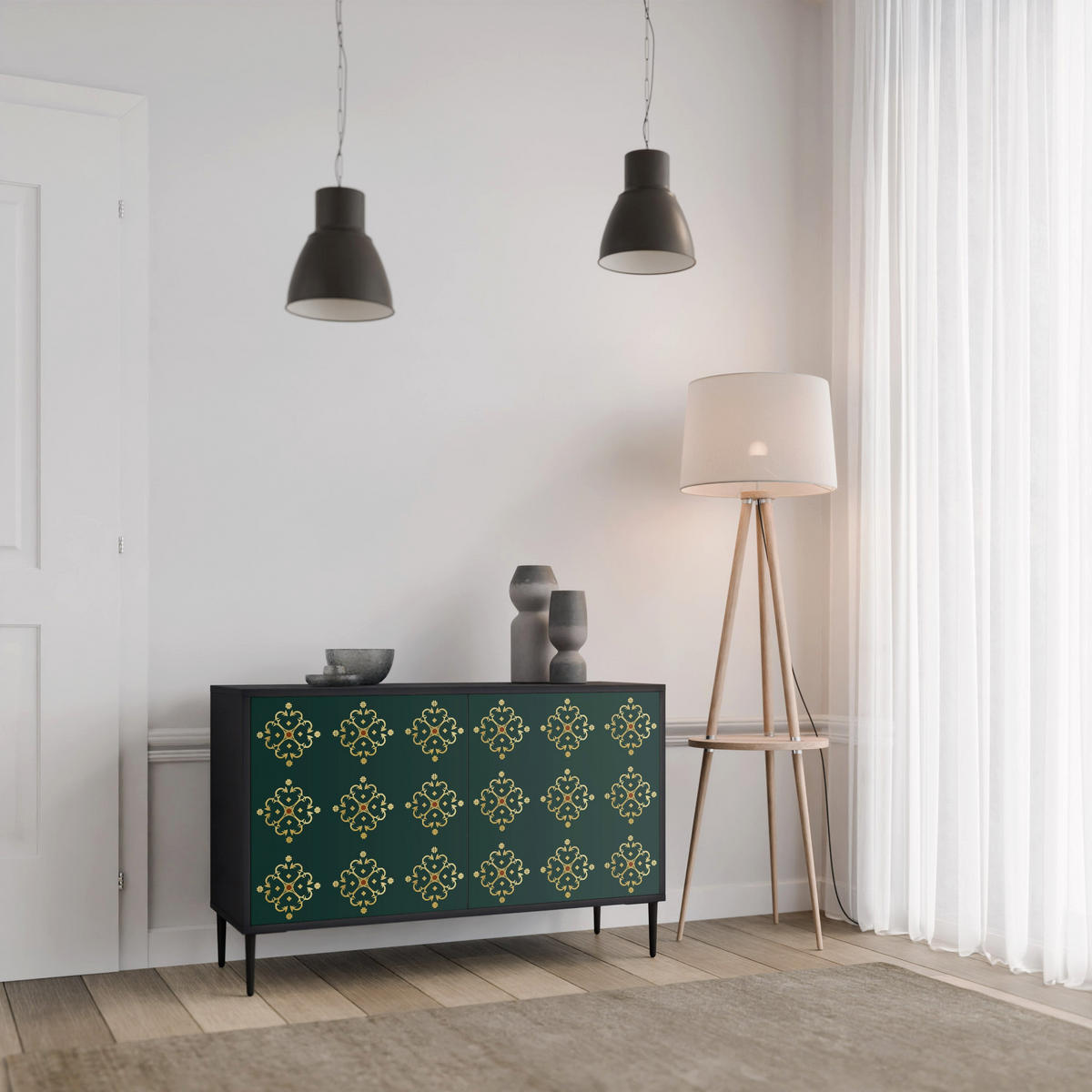 SIDEBOARD ROYAL MEDALLION, Eicheneffekt, 111x42x77,5 cm, 2 Türen - Eichefarben/Buchefarben, Holzwerkstoff/Buchenholz (111/77.5/42cm) - SpaceRebels