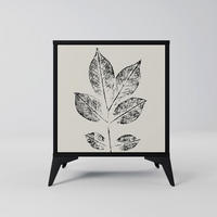 SIDEBOARD LEAFY STAMPS, Schwarz, 57,5x42x70,5 cm, Schwarze Metall-Sternfüße - Multicolor/Schwarz, Holzwerkstoff/Metall (57.5/70.5/42cm) - SpaceRebels
