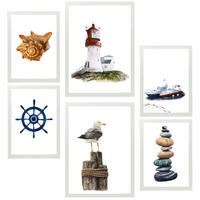 POSTER Set Mit 6 Ozean Und Meereskomposition A3 & A4 Weißer Rahmen - Weiß, Papier (29/3cm) - Nacnic