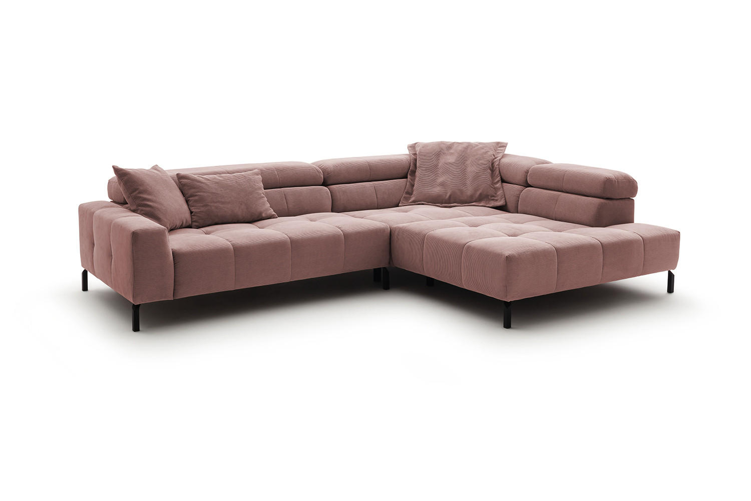 ECKSOFA MIT MOTORISCHEM SITZVORZUG OHIO Pink Cord - Pink/Schwarz, Textil/Metall (311/219cm) - KAWOLA