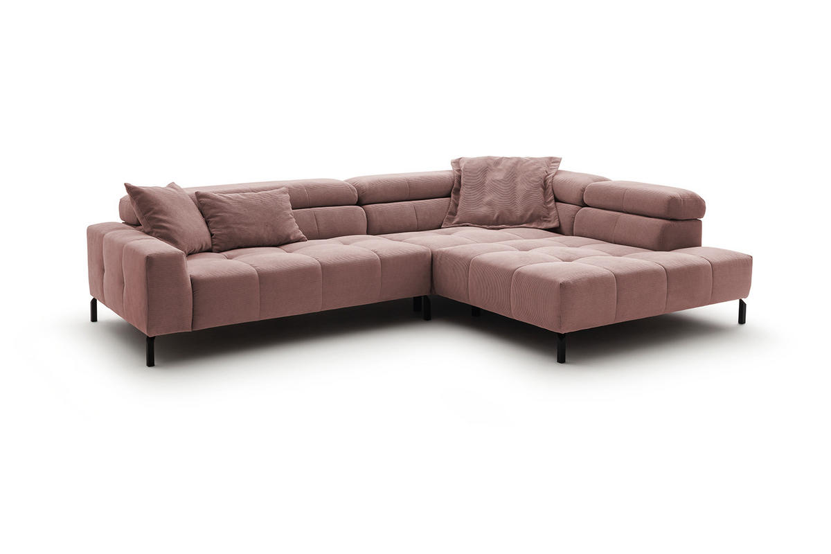 ECKSOFA MIT MOTORISCHEM SITZVORZUG OHIO Pink Cord - Pink/Schwarz, Textil/Metall (311/219cm) - KAWOLA