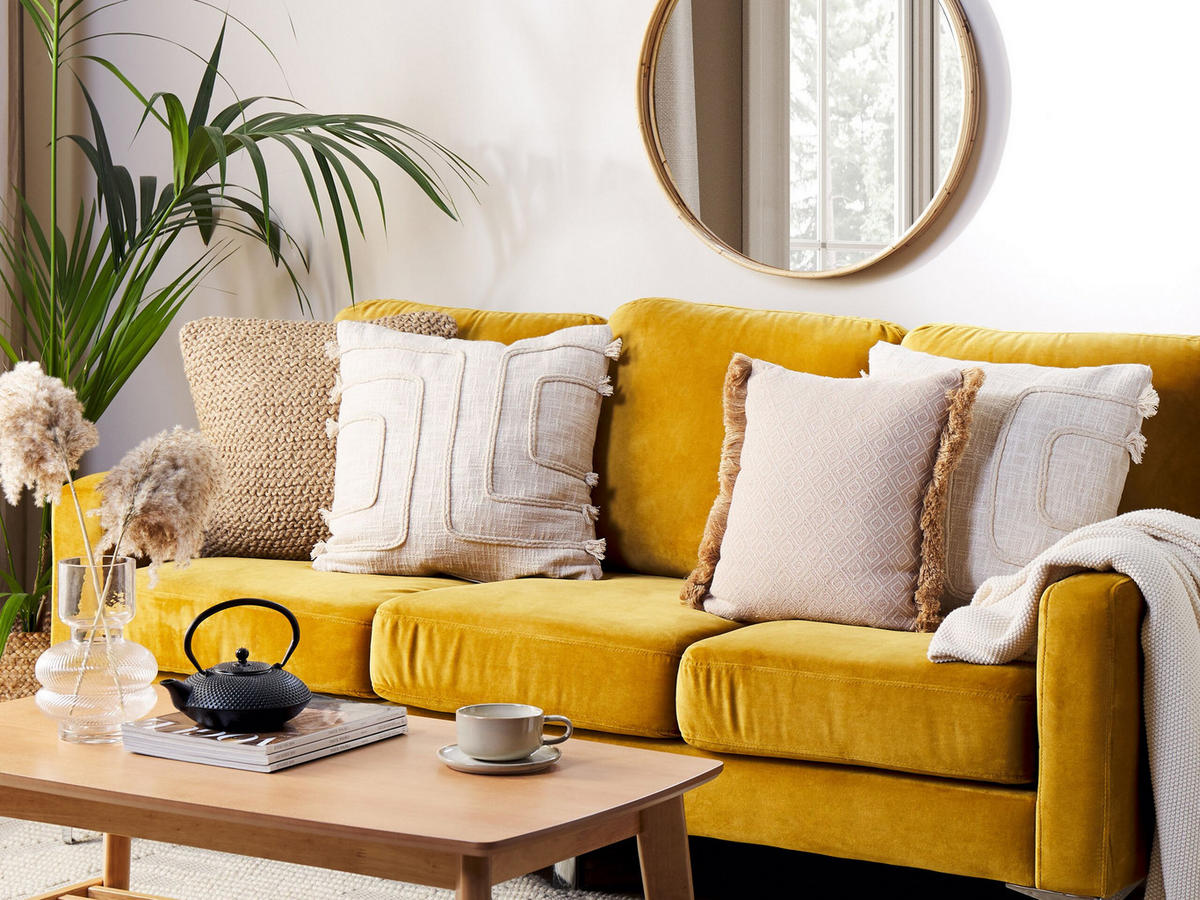 DEKOKISSEN 2er-Set Hellbeige 45/45 cm Pleione - Beige, Naturmaterialien/Textil (45/45cm) - Beliani