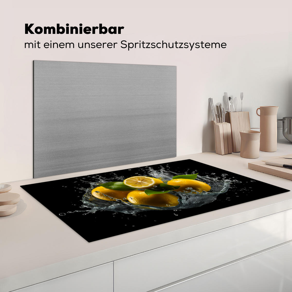 KRYT NA INDUKČNÍ DESKU Citron - Ovoce - Žlutá - Černá 91.2x52 cm - žlutá, plast (91.2/52/0.2cm) - MuchoWow