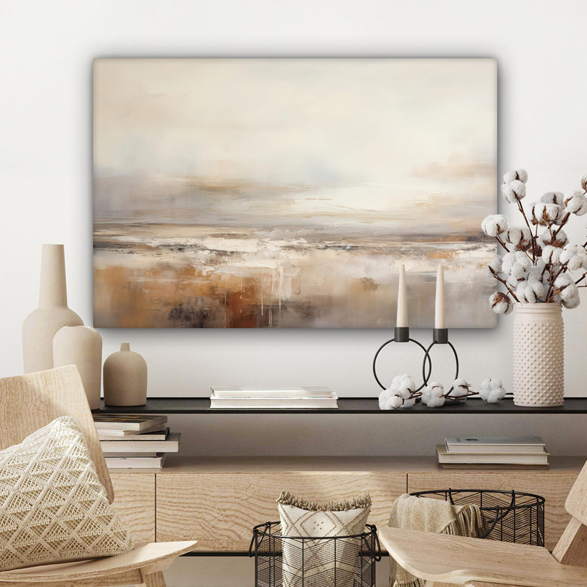 LEINWANDBILD - Kunst - Industriell - Grau - Braun - Abstrakt - 90x60 - Deko Wohnzimmer - Sandfarben, Textil (90/60cm) - MuchoWow
