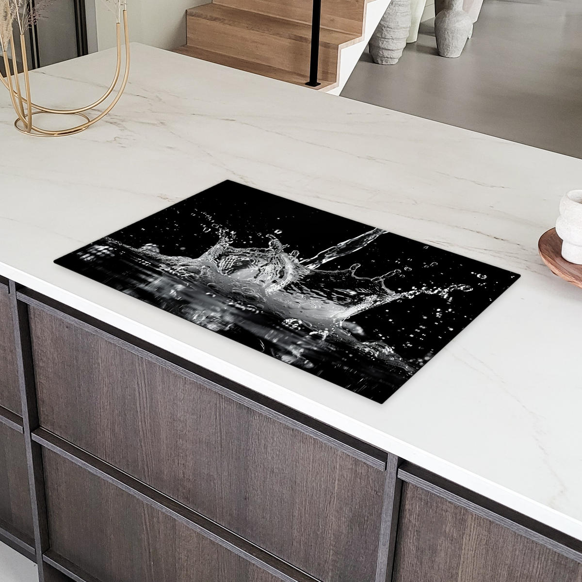 HERDABDECKPLATTE Wasser - Spritzwasser - Schwarz Induktionsmatte 83x51 cm - Schwarz, Kunststoff (83/51.5/0.2cm) - MuchoWow