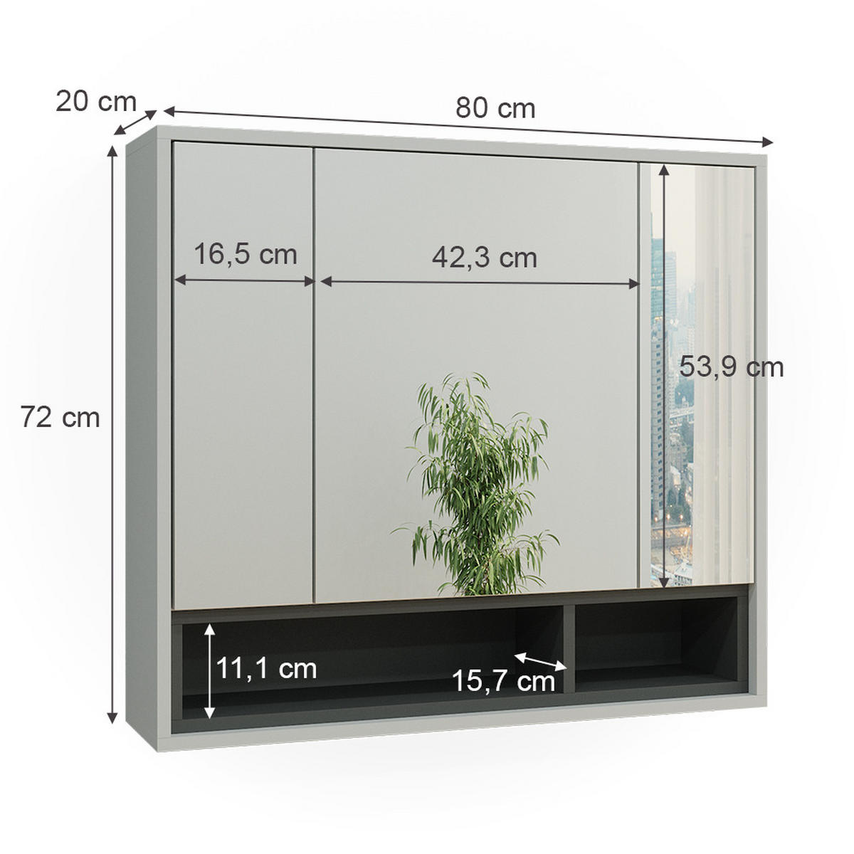 BADSPIEGELSCHRANK Beatrice Grau/Anthrazit 80 x 72 cm - Anthrazit/Grau, Holzwerkstoff (80/72/20cm) - Vicco