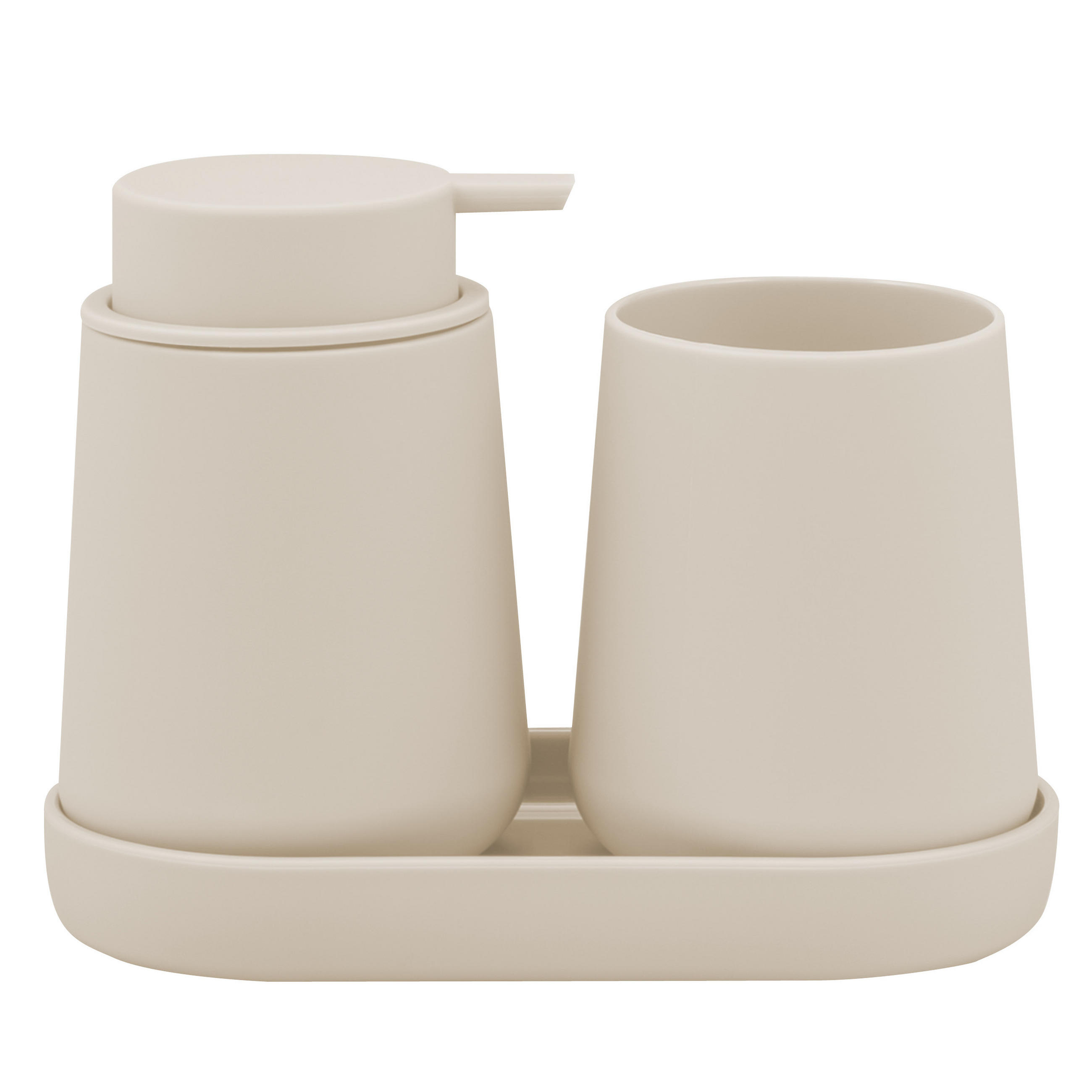 BAD-ACCESSOIRES-SET TESERO, Soft-Touch, beige - Beige, Kunststoff (18.5/13.5/10cm) - eluno