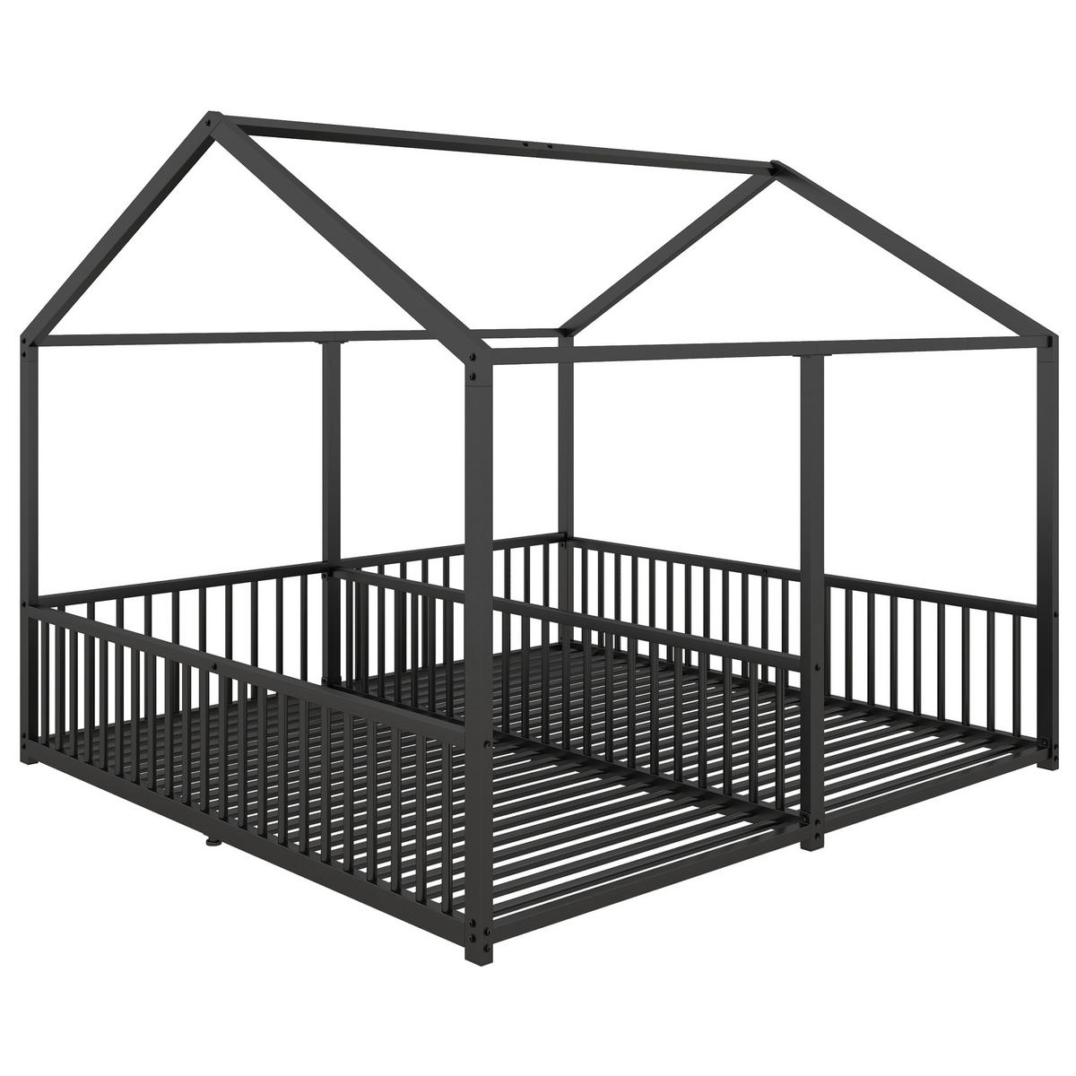 ETAGENBETT 90/200 cm mit Leiter, Sicherheitsgeländer und Hausform aus Metall, Schwarz - Schwarz, Metall (90/200cm) - Redom