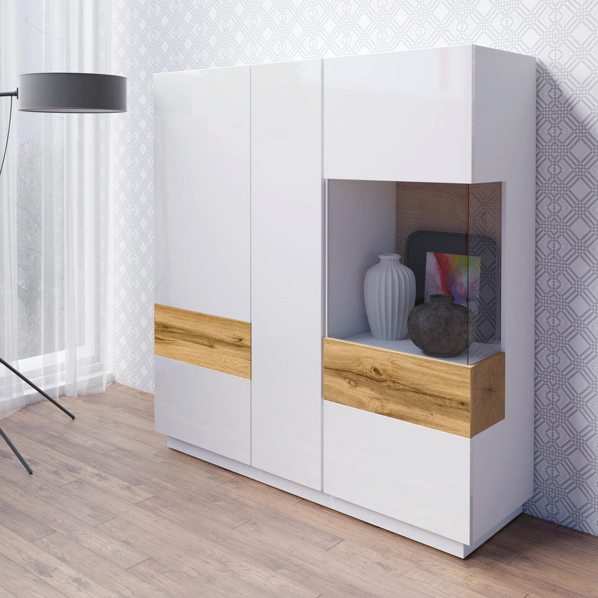 SKRINKA NA RIAD Andrea Biela a drevo - biela, kompozitné drevo (130/139/40cm) - Petits-meubles
