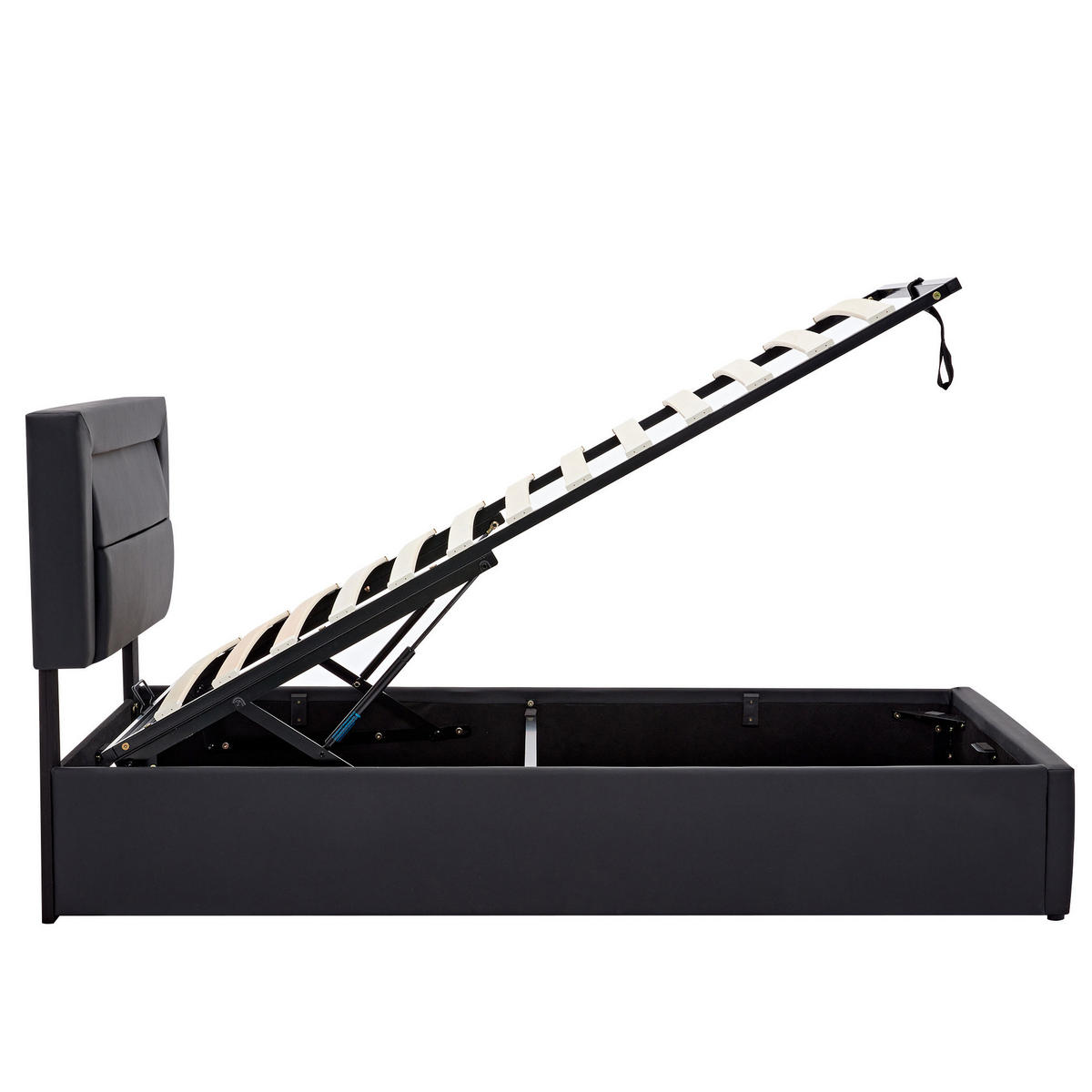 POLSTERBETT mit USB, LED und Stauraum 90x190 cm PU Schwarz - Schwarz, Metall (90/190cm) - Meubliv