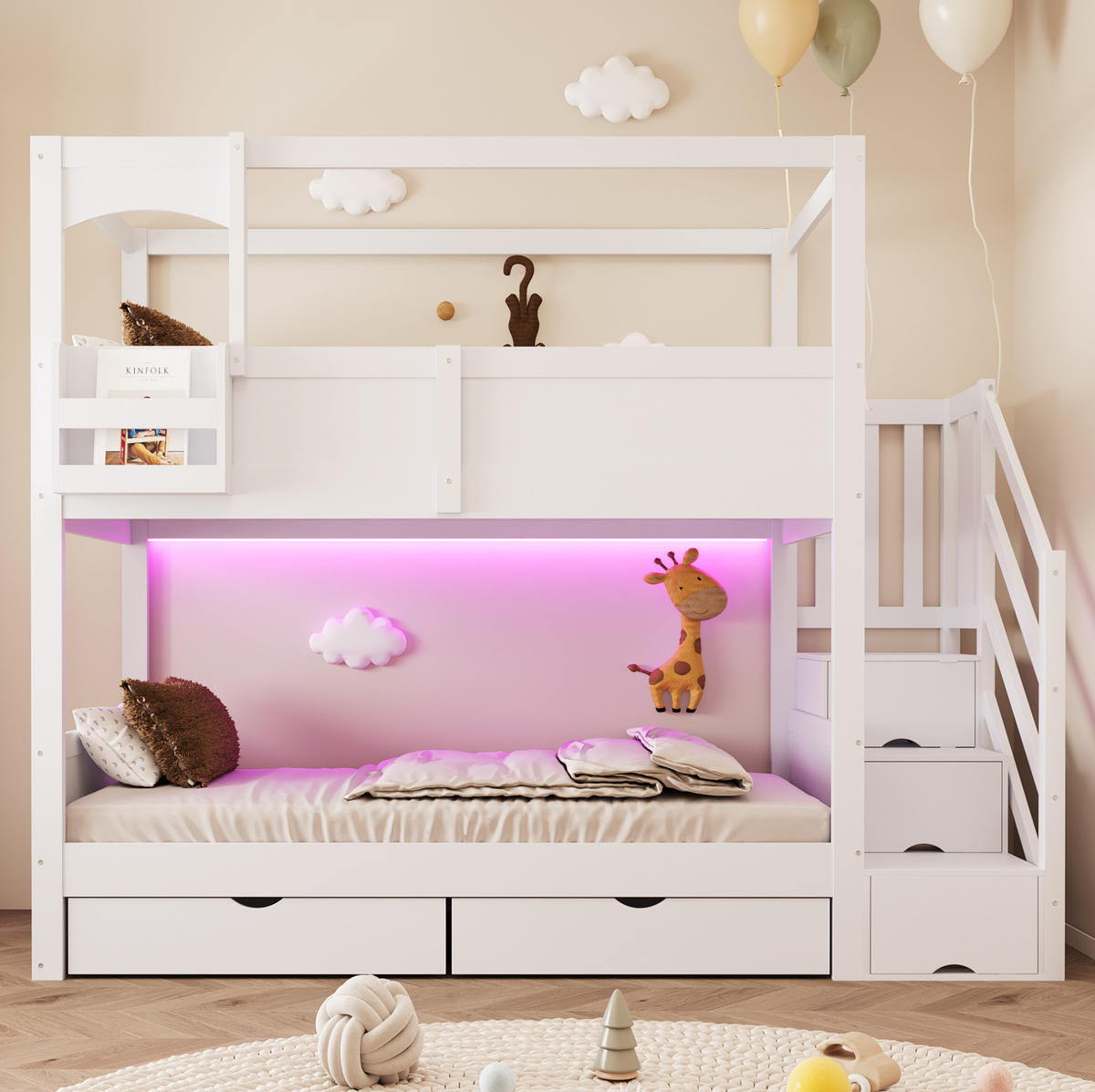 ETAGENBETT 90/200 cm aus Holz mit Schubladen, Weiß - Weiß, Holz (90/200cm) - OKMYHOME