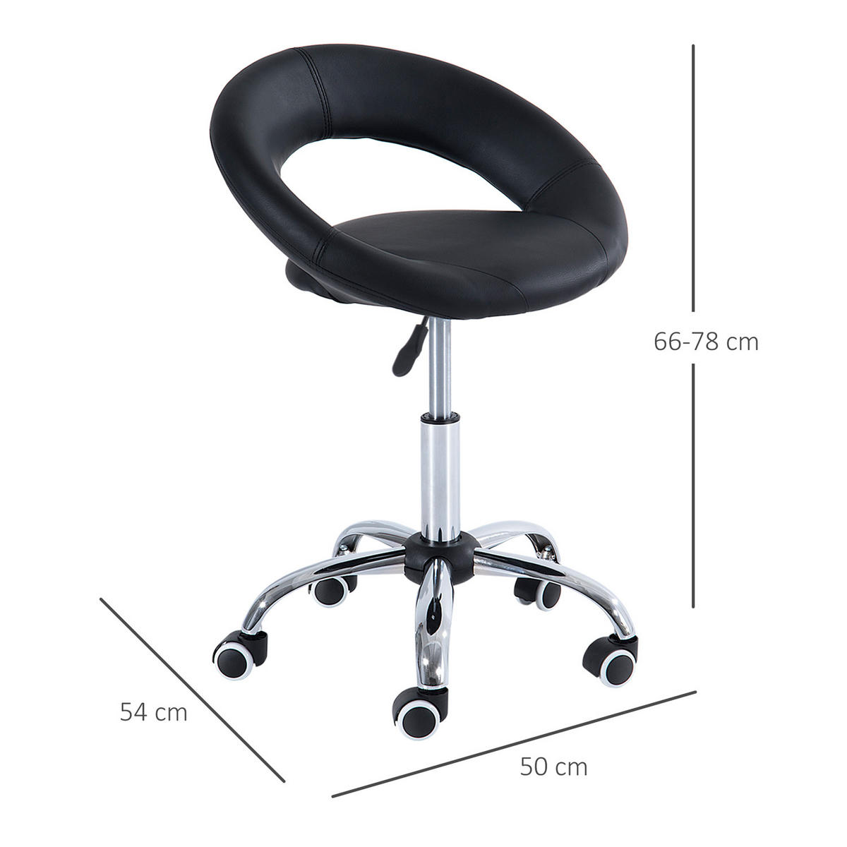 ROLLHOCKER, Arbeitshocker, Schwarz - Schwarz, Kunststoff (54/78/50cm) - HOMCOM