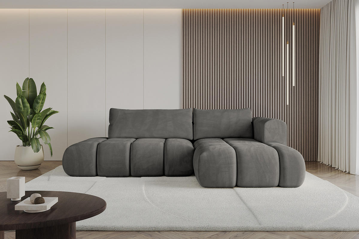 ECKSOFA Ottomane Rechts CLOUD-L 289x180x40 Dunkelgrau Velours - Dunkelgrau, Holzwerkstoff/Kunststoff (289/180cm) - ALTDECOR