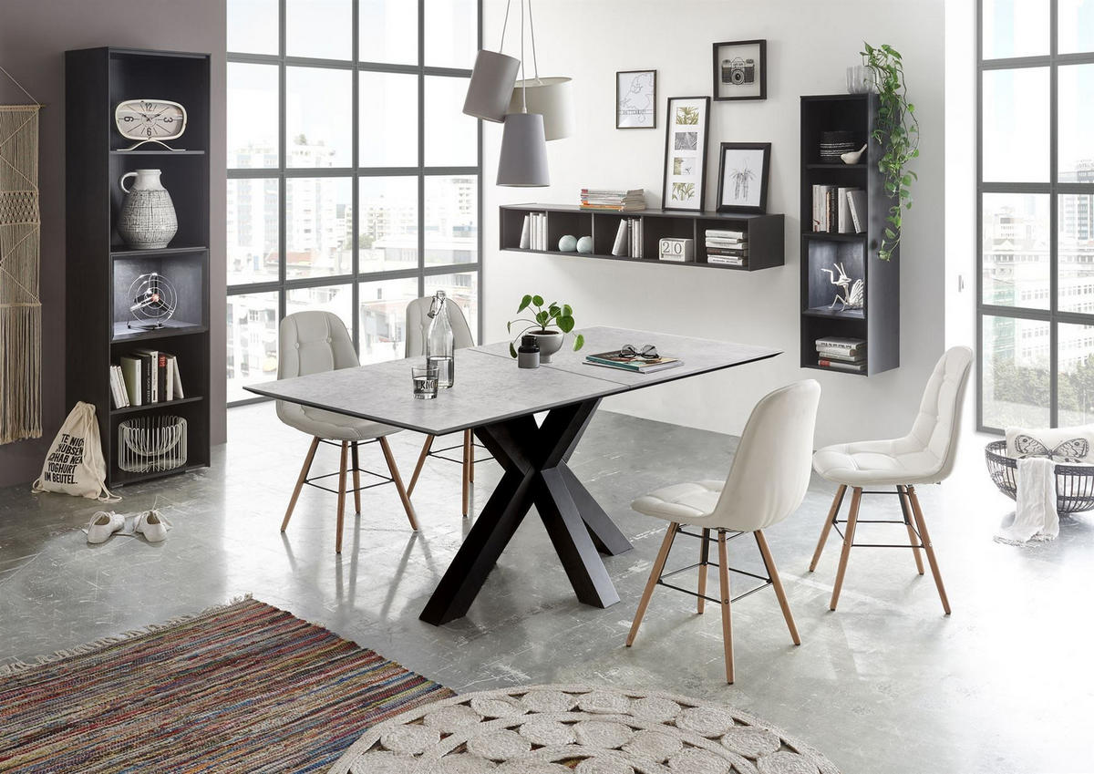 ESSTISCH ausziehbar Elda 3 160 x 90 x 75 Esszimmertisch Schwarzstahl/Keramik Hell - Hellgrau, Holz (160/90/75cm) - 58aufmkessel