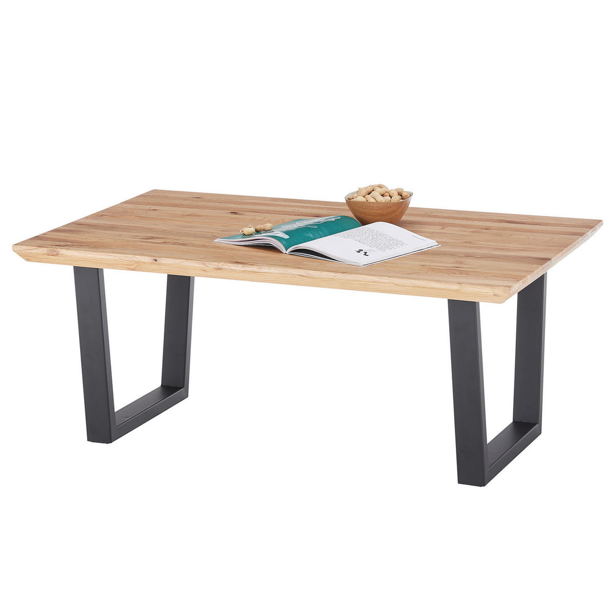 COUCHTISCH - Eiche massiv / Metall - Eiche / Schwarz - Eichefarben/Schwarz, Holz/Metall (70/110/45cm) - home24